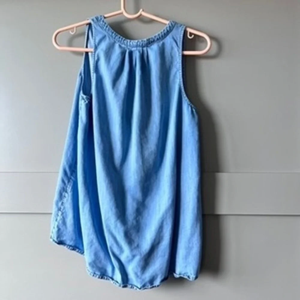Joie Soft Women Blue Chambray Sleeveless V-Neck High Low Tank Top Size S Classic - Picture 2 of 9